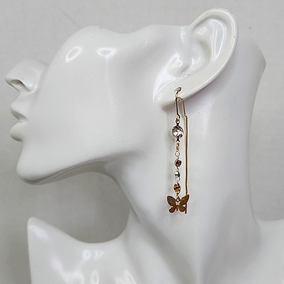 Gold Filled Threader Earrings Dangle Butterfly with Zirconia - Picture 7 of 8